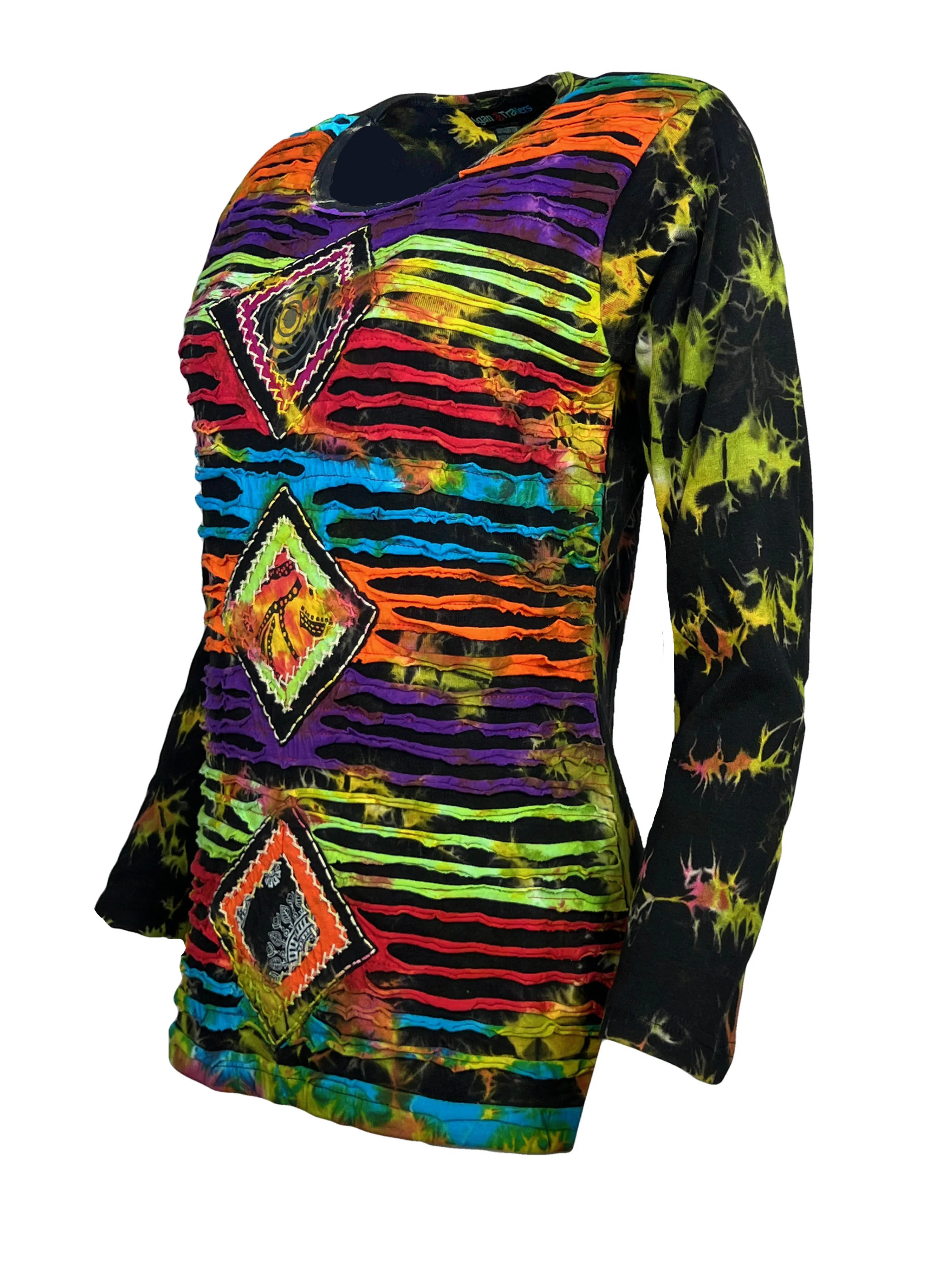 270 / 271 RB Bohemian Knit Tie dye Patched Embroidered Shirt Blouse