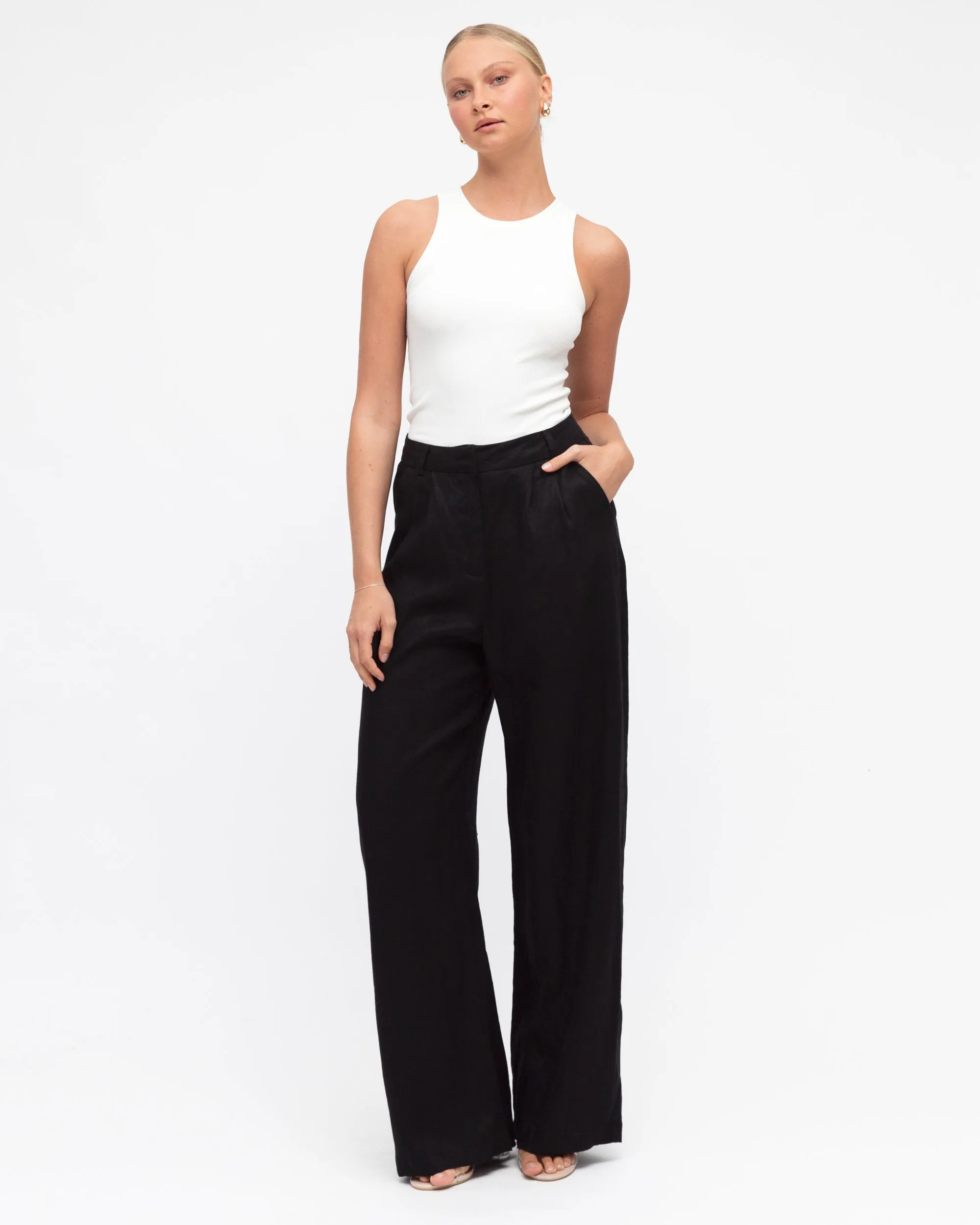 Alani Linen Straight Leg Pants - Black