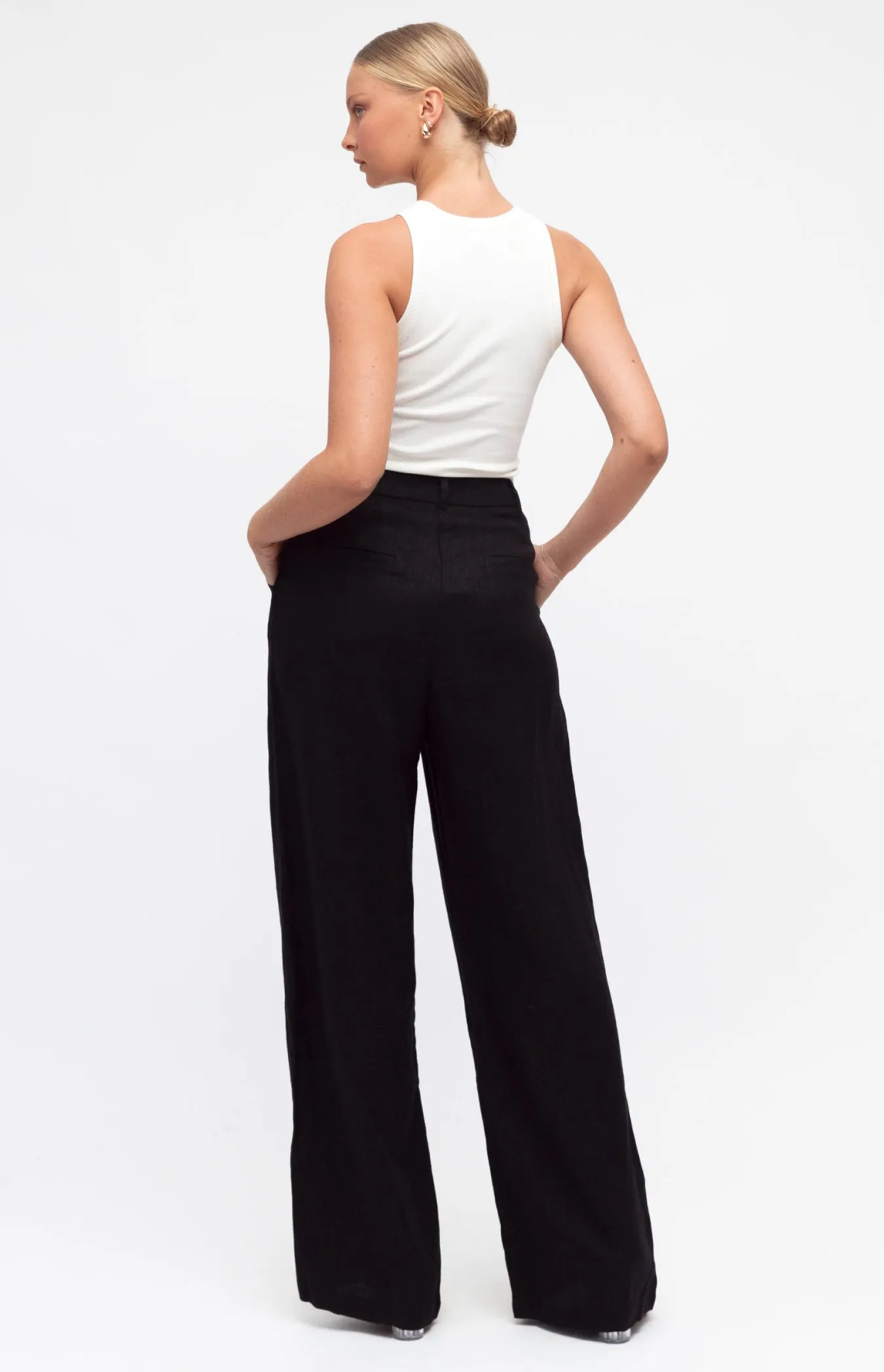 Alani Linen Straight Leg Pants - Black