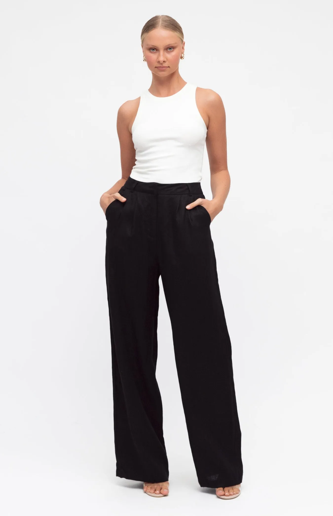 Alani Linen Straight Leg Pants - Black