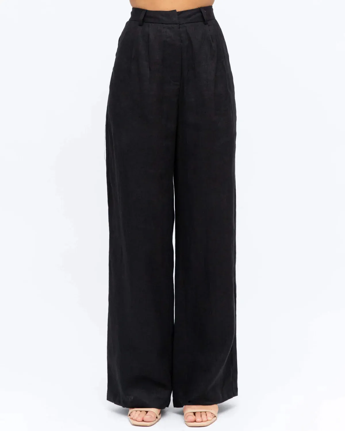 Alani Linen Straight Leg Pants - Black