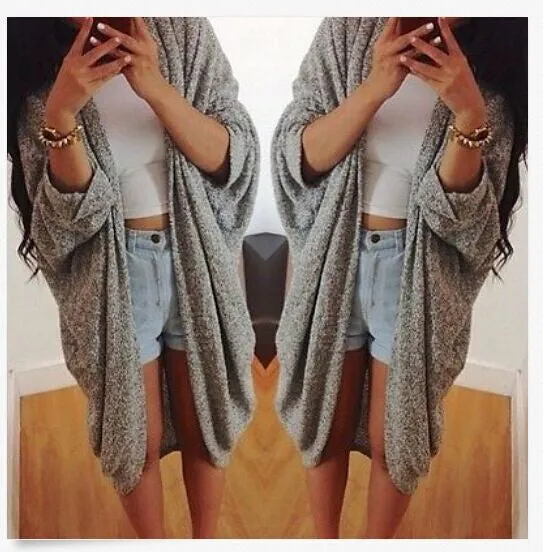 Batwing Solid Pleated Long Cardigan Coat