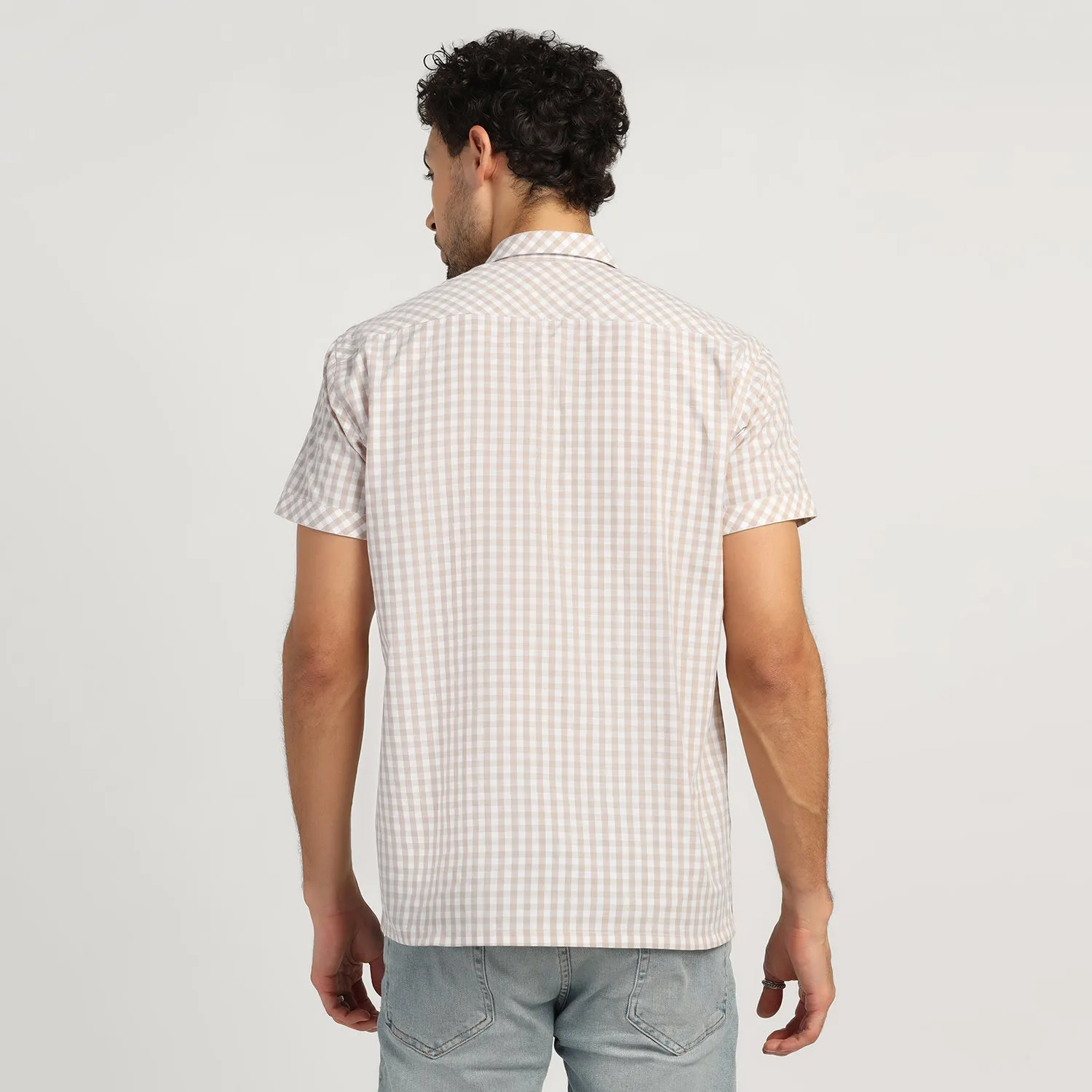 Beige Check Patch Shirt