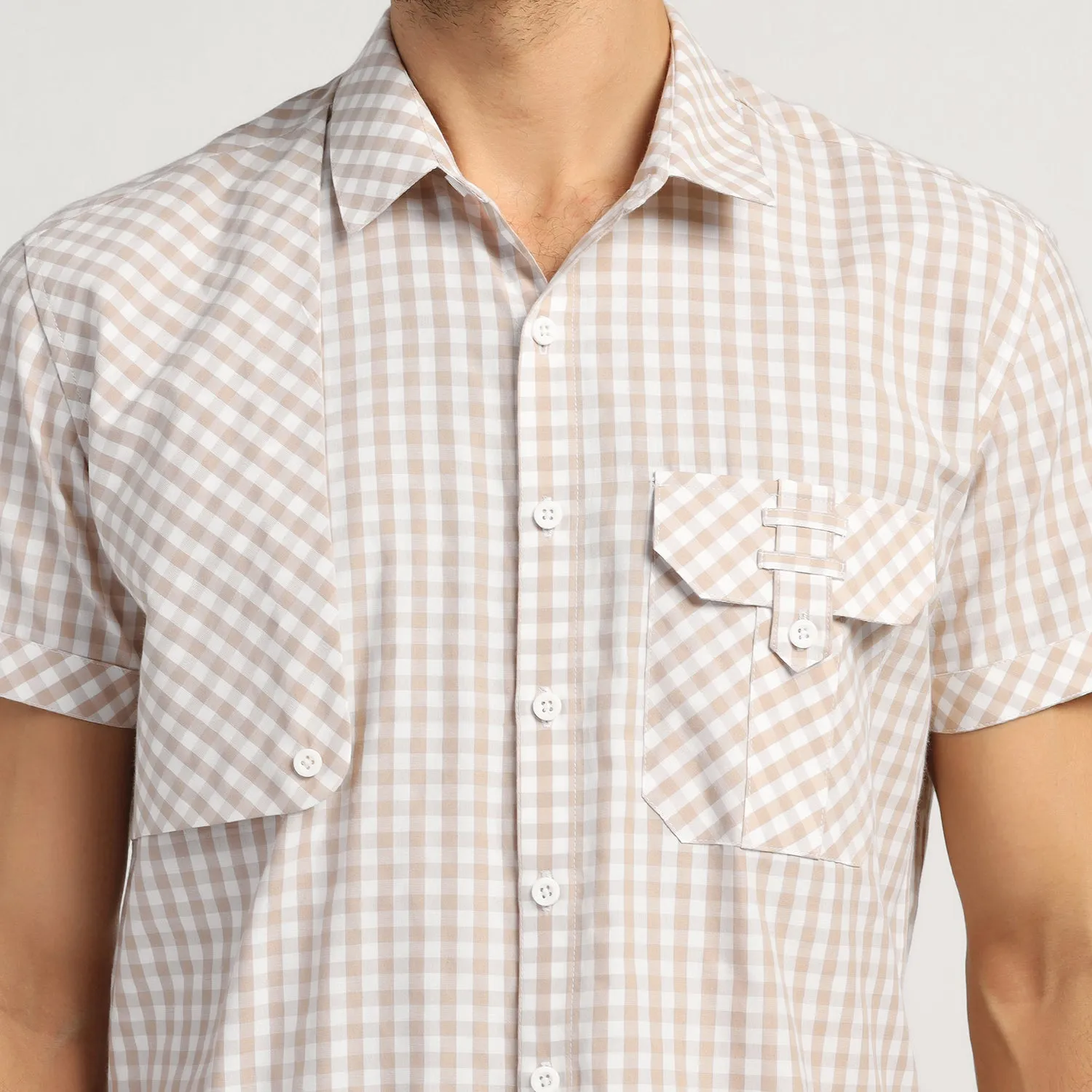 Beige Check Patch Shirt