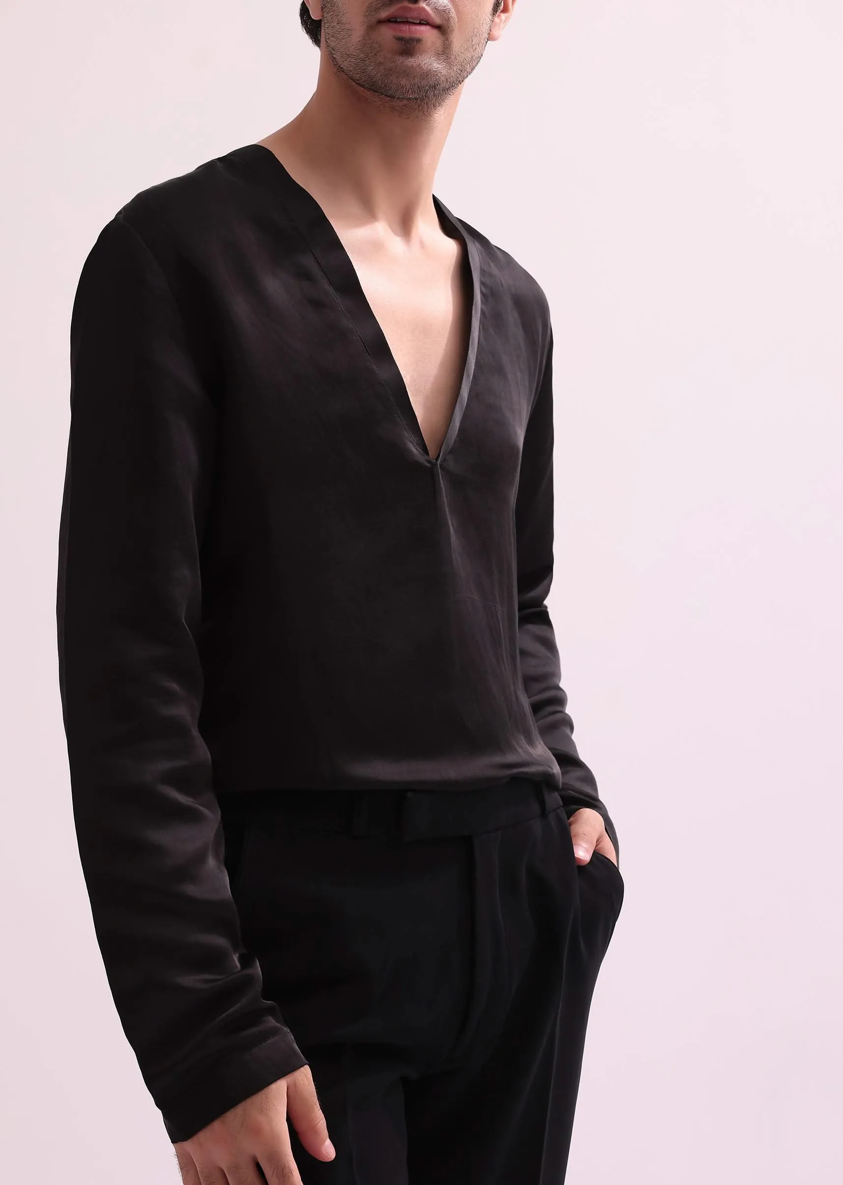 Black Hand Embellished Lapel Tuxedo With Shirt And Pants