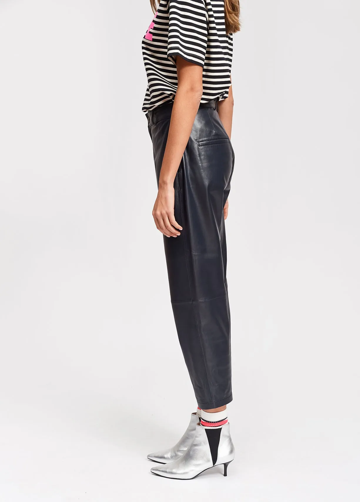 Black leather cropped trousers