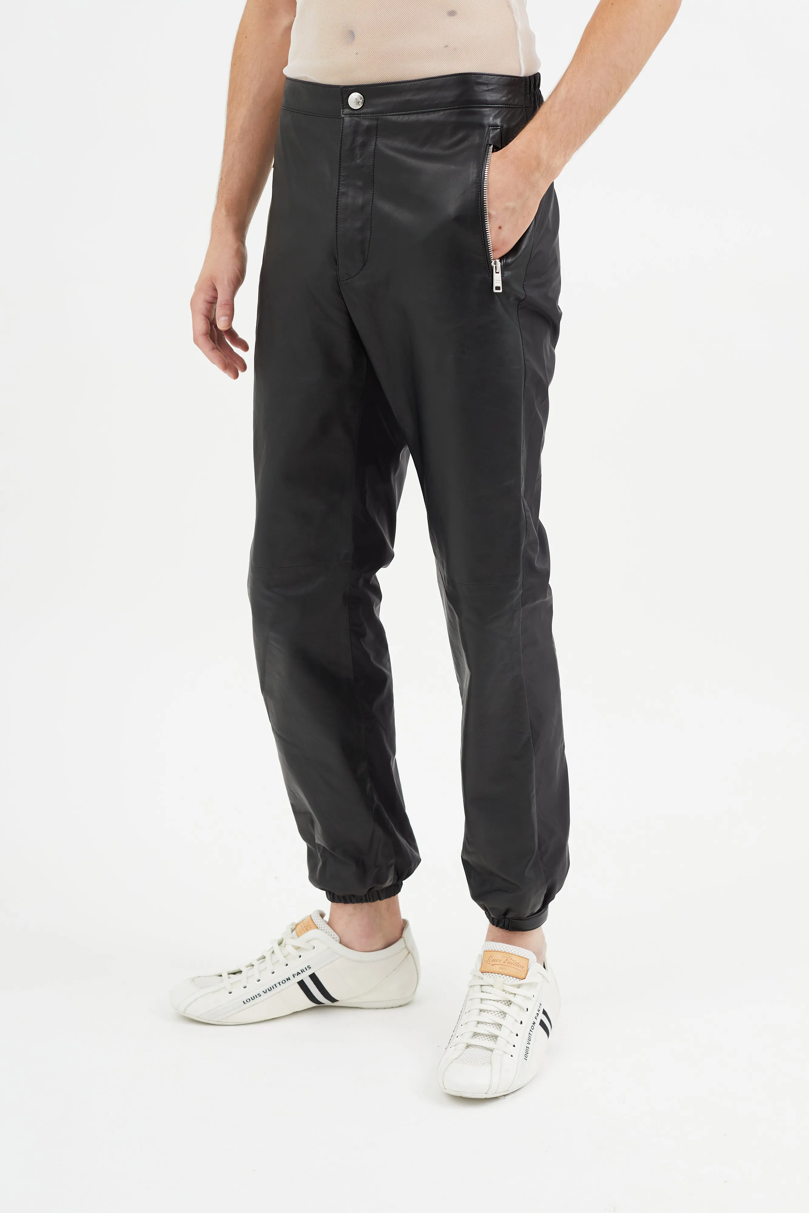 Black Nylon Leather Trouser