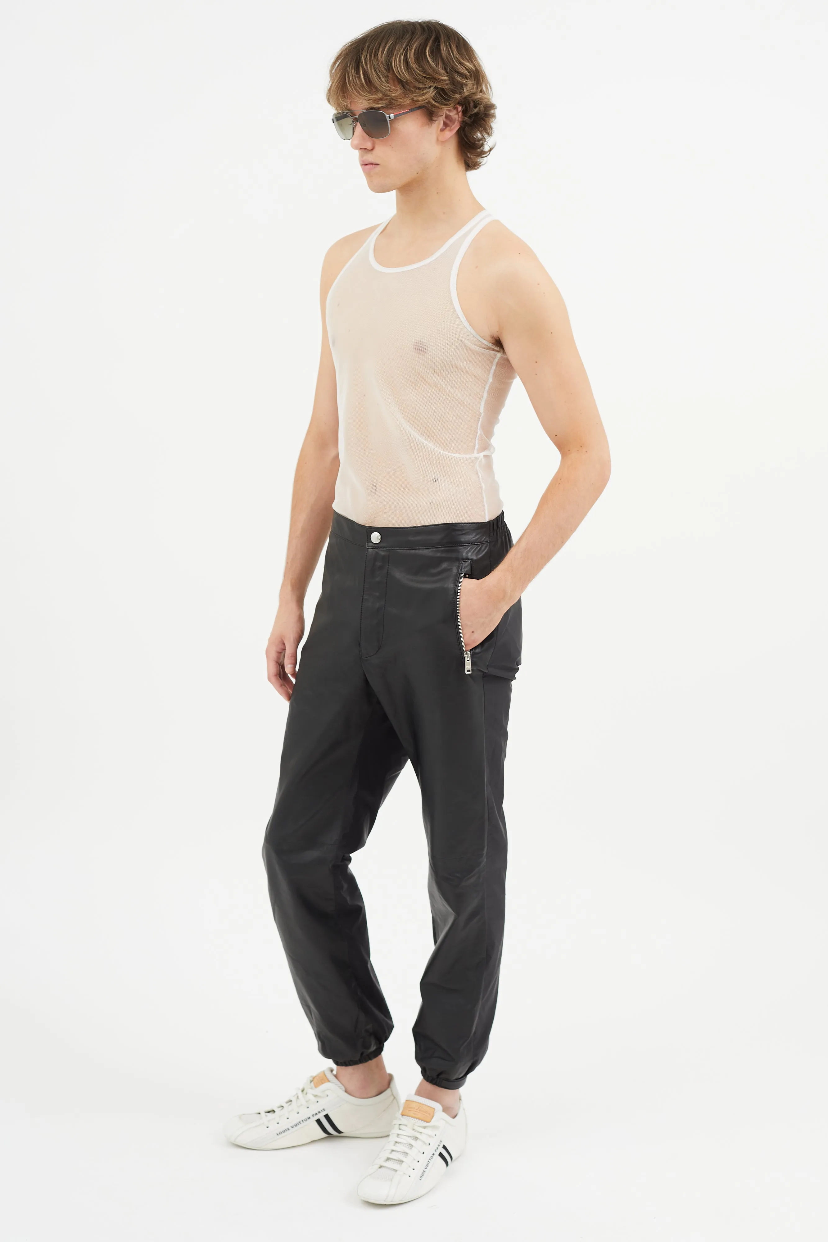 Black Nylon Leather Trouser
