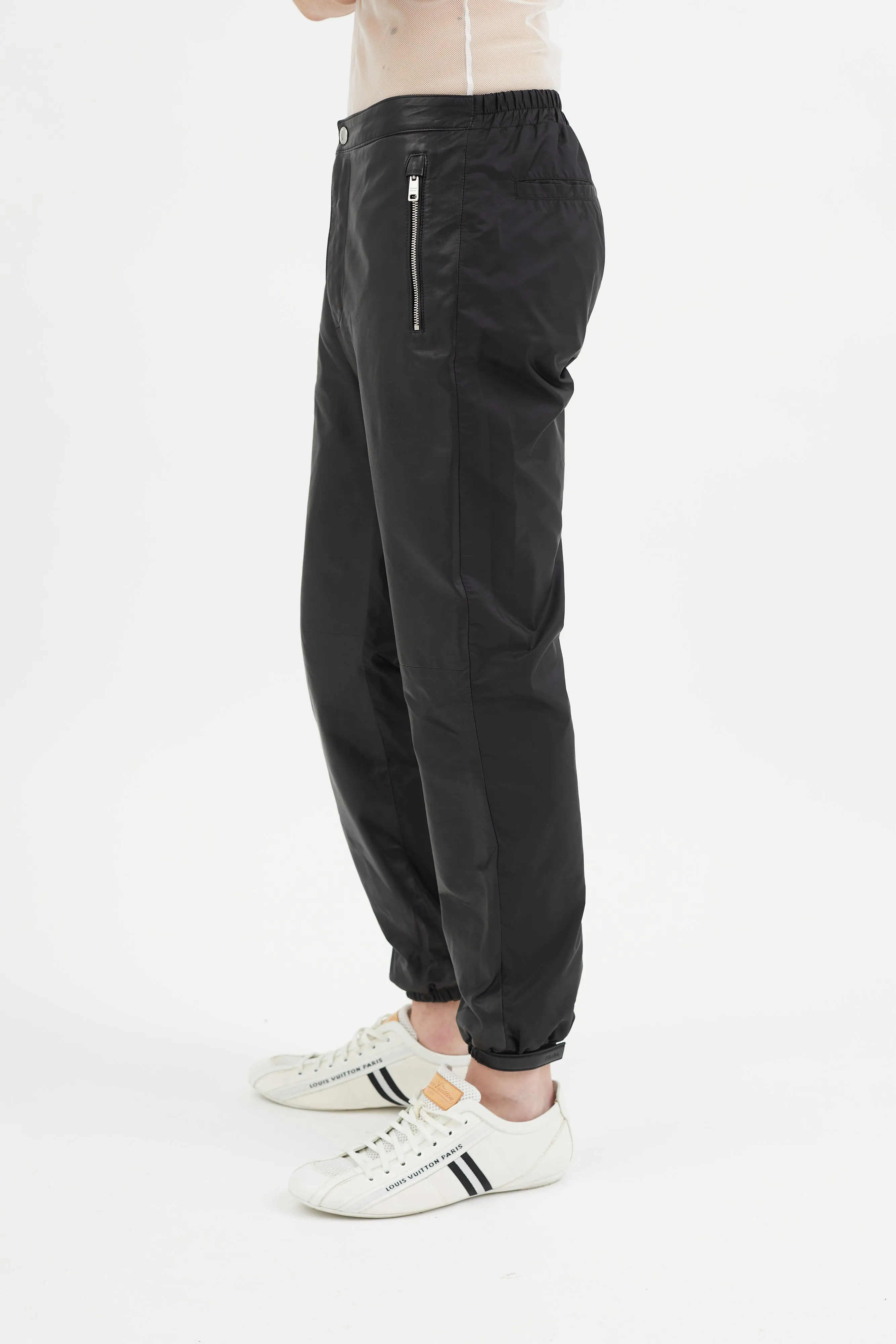 Black Nylon Leather Trouser
