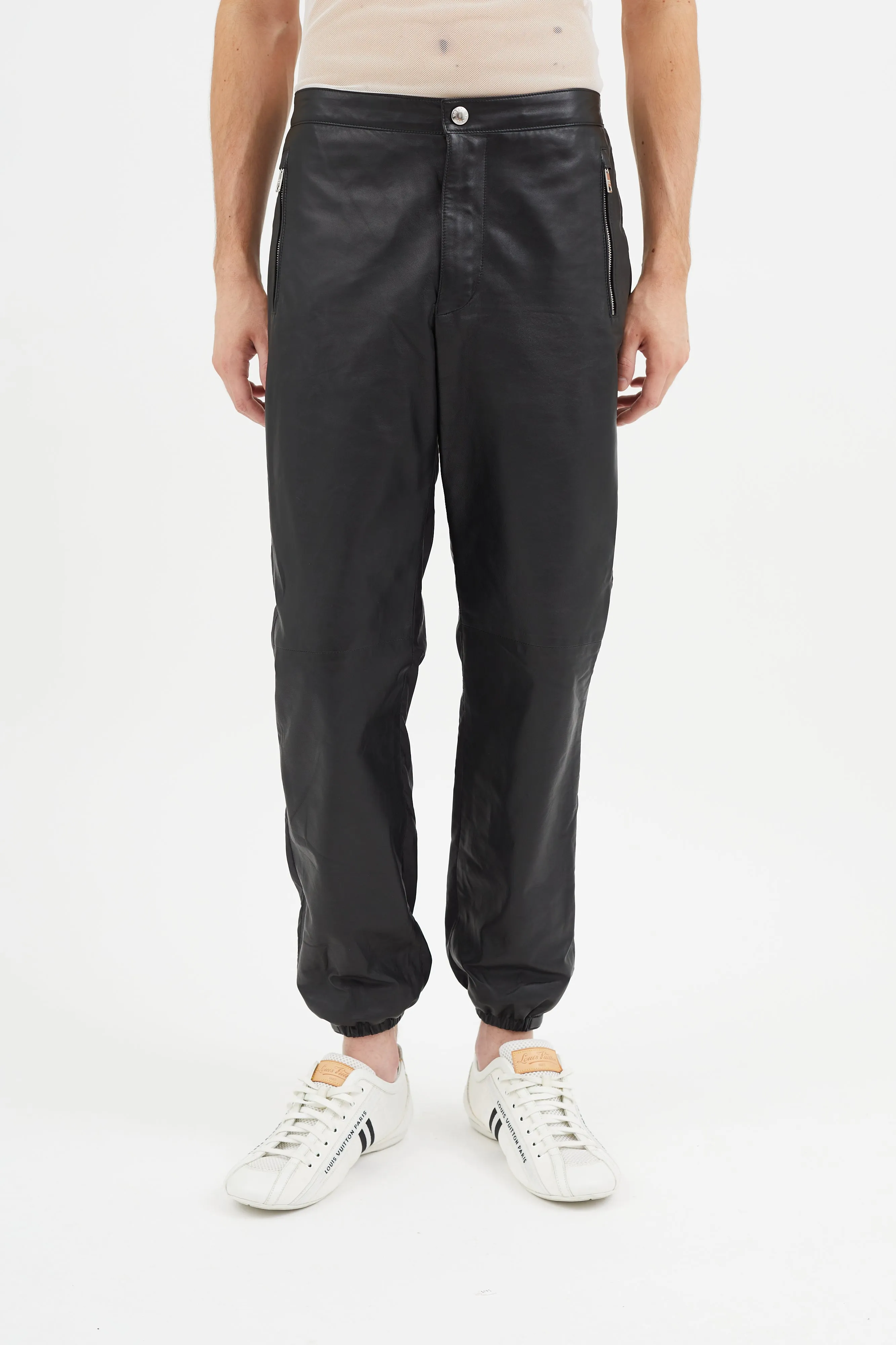 Black Nylon Leather Trouser