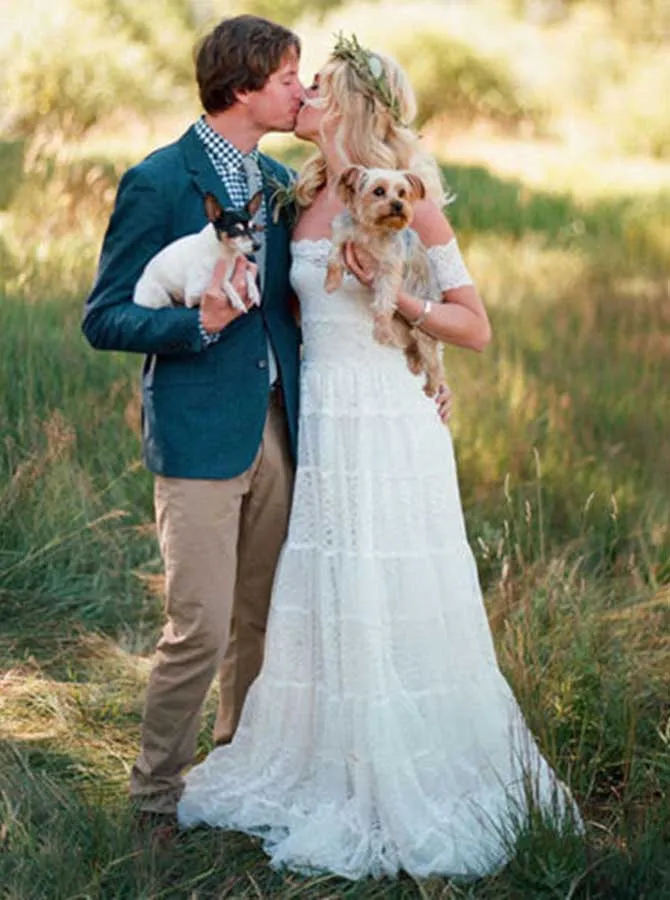 Boho Lace Wedding Dresses,Off the Shoulder Bridal Dress,WD00321