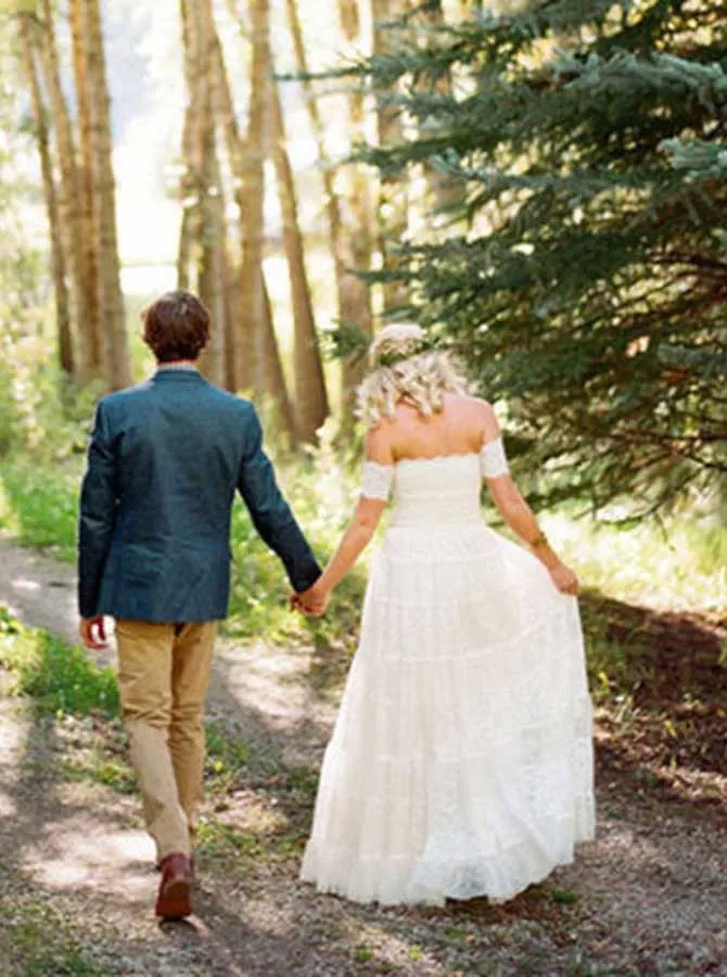 Boho Lace Wedding Dresses,Off the Shoulder Bridal Dress,WD00321