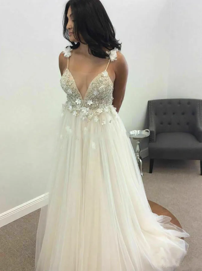 Boho Wedding Dresses,Open Back Wedding Dress,Beach Bridal Dress,Romantic Wedding Dress,WD00243