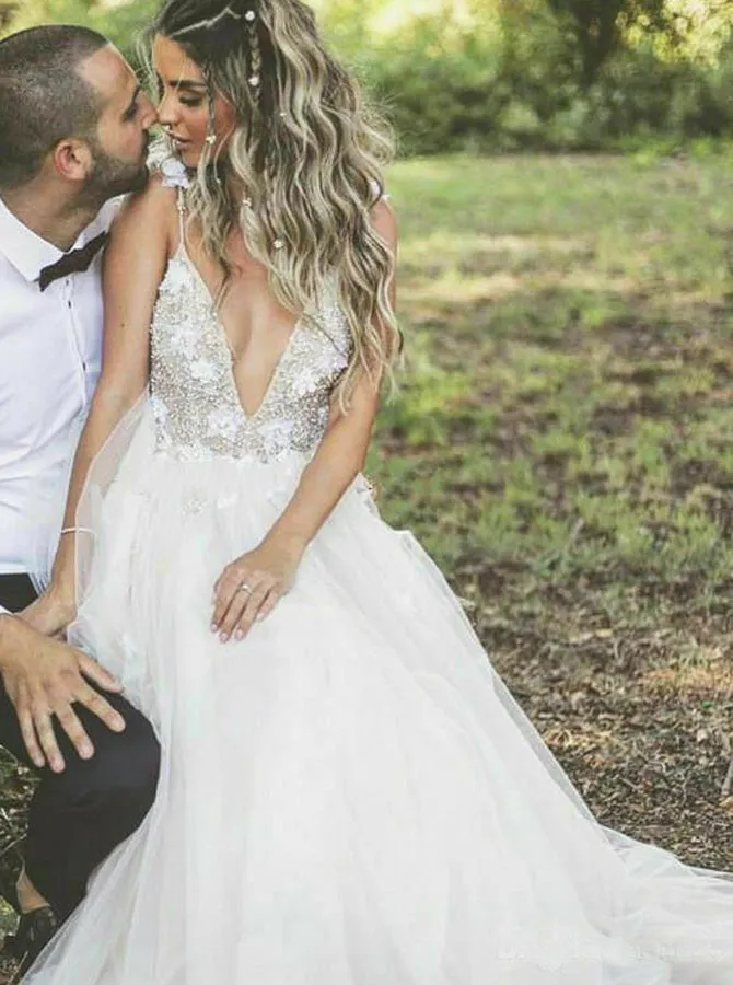 Boho Wedding Dresses,Open Back Wedding Dress,Beach Bridal Dress,Romantic Wedding Dress,WD00243