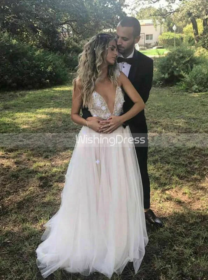 Boho Wedding Dresses,Open Back Wedding Dress,Beach Bridal Dress,Romantic Wedding Dress,WD00243