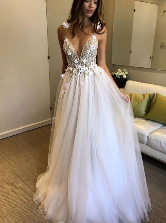 Boho Wedding Dresses,Open Back Wedding Dress,Beach Bridal Dress,Romantic Wedding Dress,WD00243