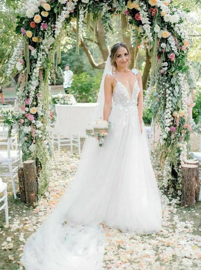 Boho Wedding Dresses,Open Back Wedding Dress,Beach Bridal Dress,Romantic Wedding Dress,WD00243