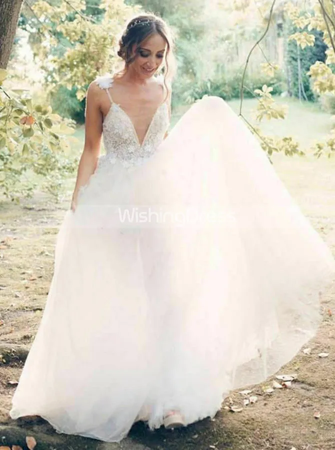 Boho Wedding Dresses,Open Back Wedding Dress,Beach Bridal Dress,Romantic Wedding Dress,WD00243
