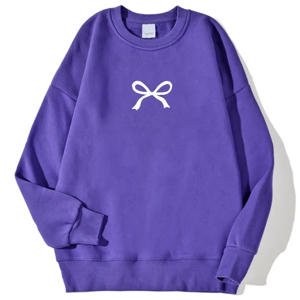 Casual Women's Sweatshirts Kawaii Bow Graphic Prints Pullover Comfortable Warm Oversize Hoodie Autumn Fleece Soft Female Clothes