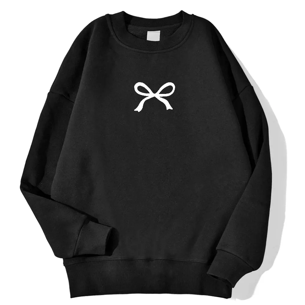 Casual Women's Sweatshirts Kawaii Bow Graphic Prints Pullover Comfortable Warm Oversize Hoodie Autumn Fleece Soft Female Clothes