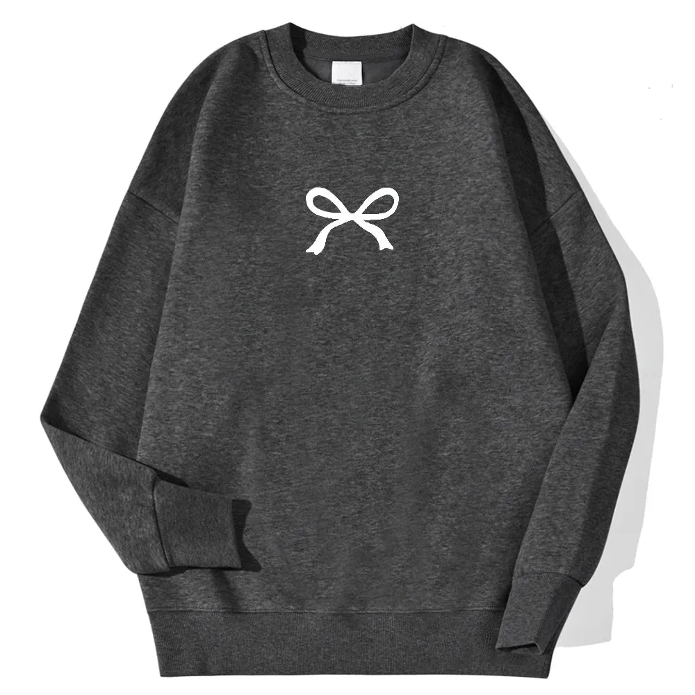 Casual Women's Sweatshirts Kawaii Bow Graphic Prints Pullover Comfortable Warm Oversize Hoodie Autumn Fleece Soft Female Clothes