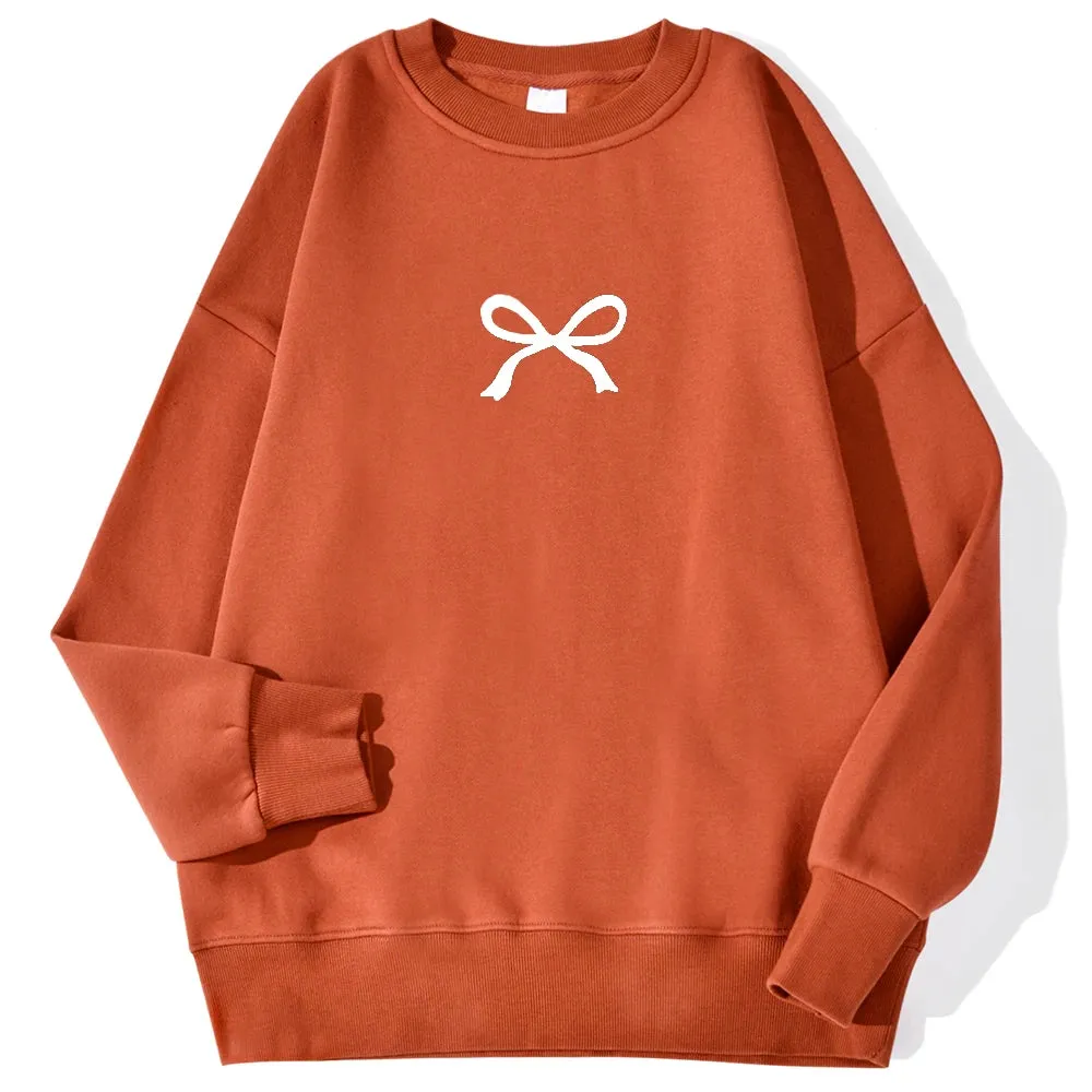 Casual Women's Sweatshirts Kawaii Bow Graphic Prints Pullover Comfortable Warm Oversize Hoodie Autumn Fleece Soft Female Clothes
