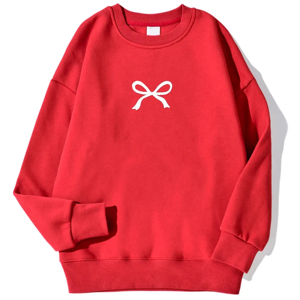 Casual Women's Sweatshirts Kawaii Bow Graphic Prints Pullover Comfortable Warm Oversize Hoodie Autumn Fleece Soft Female Clothes