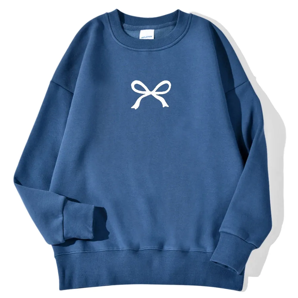 Casual Women's Sweatshirts Kawaii Bow Graphic Prints Pullover Comfortable Warm Oversize Hoodie Autumn Fleece Soft Female Clothes