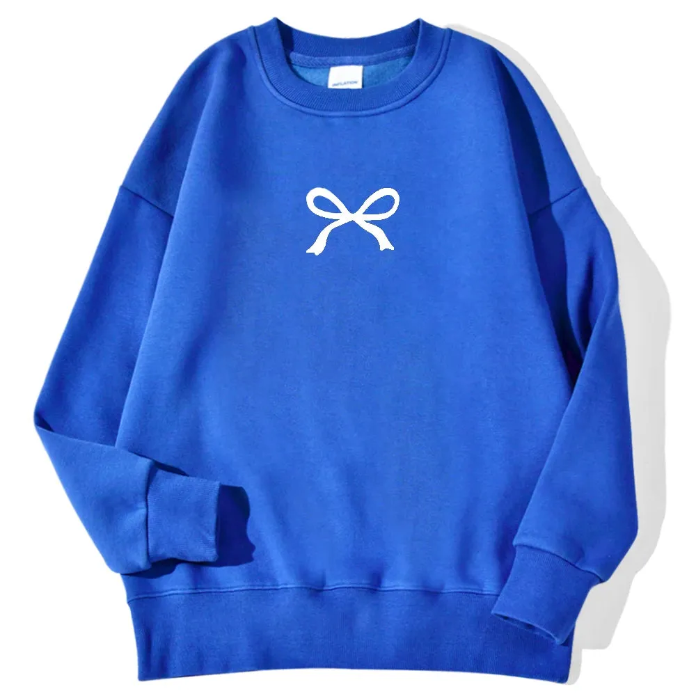 Casual Women's Sweatshirts Kawaii Bow Graphic Prints Pullover Comfortable Warm Oversize Hoodie Autumn Fleece Soft Female Clothes