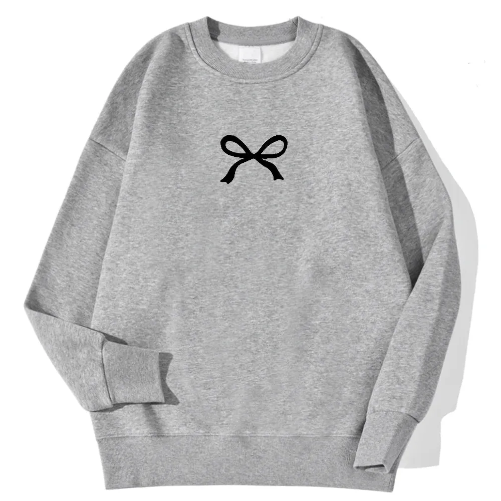 Casual Women's Sweatshirts Kawaii Bow Graphic Prints Pullover Comfortable Warm Oversize Hoodie Autumn Fleece Soft Female Clothes