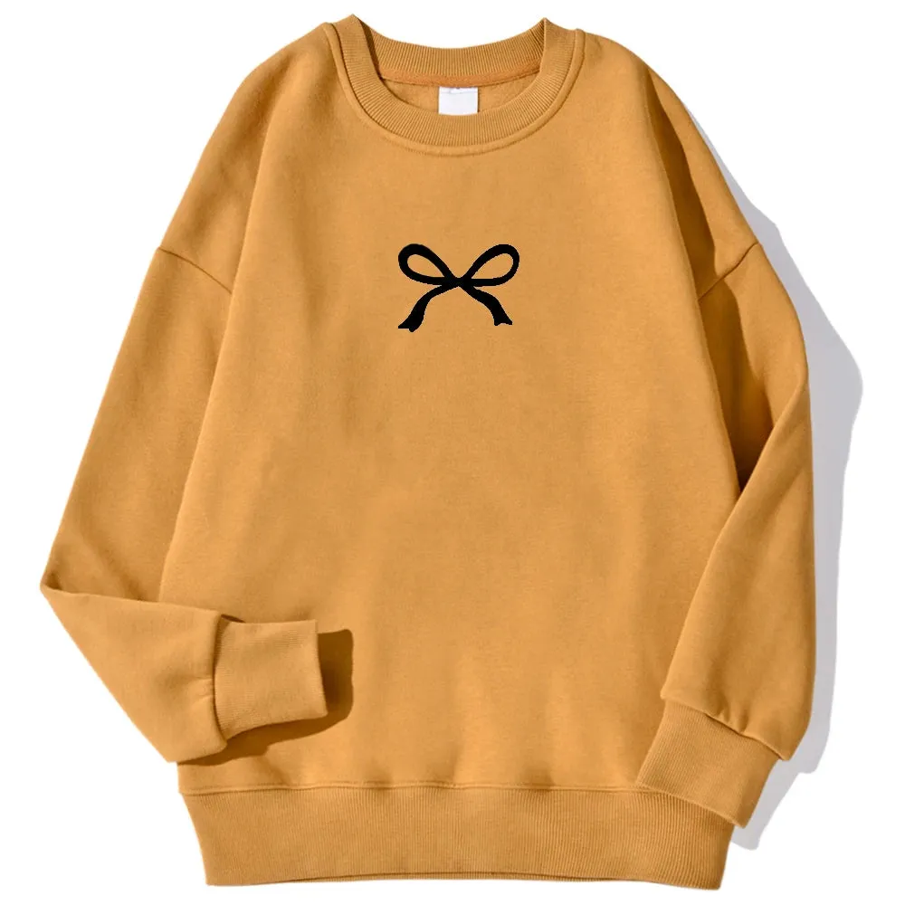 Casual Women's Sweatshirts Kawaii Bow Graphic Prints Pullover Comfortable Warm Oversize Hoodie Autumn Fleece Soft Female Clothes