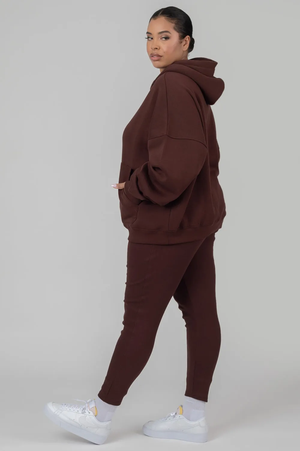 Curve Thick Waistband Ribbed Leggings Coffee