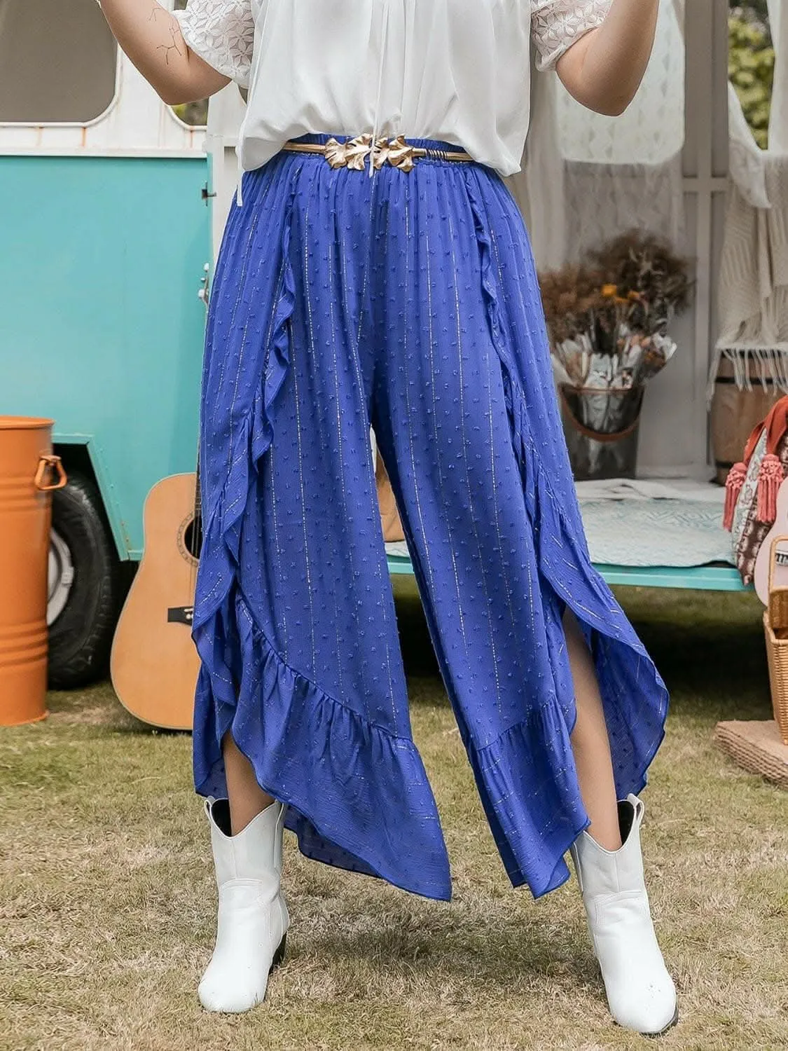 Elegant Swiss dot ruffle pants