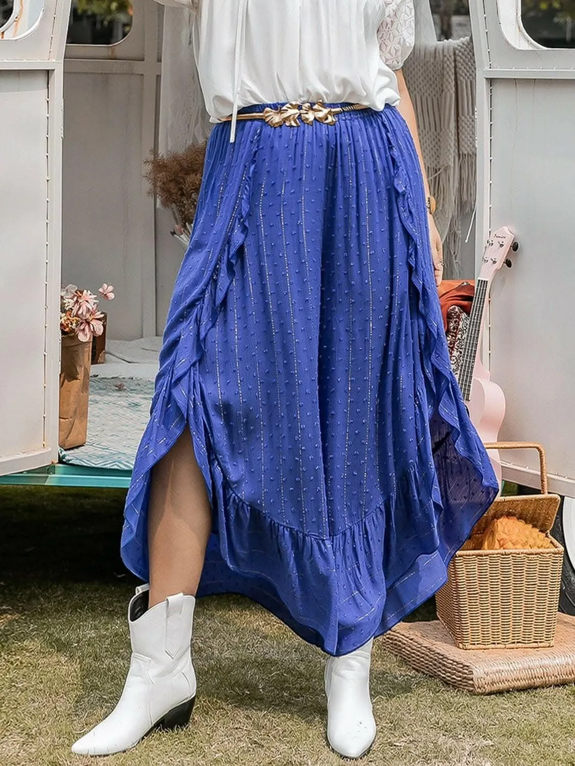 Elegant Swiss dot ruffle pants