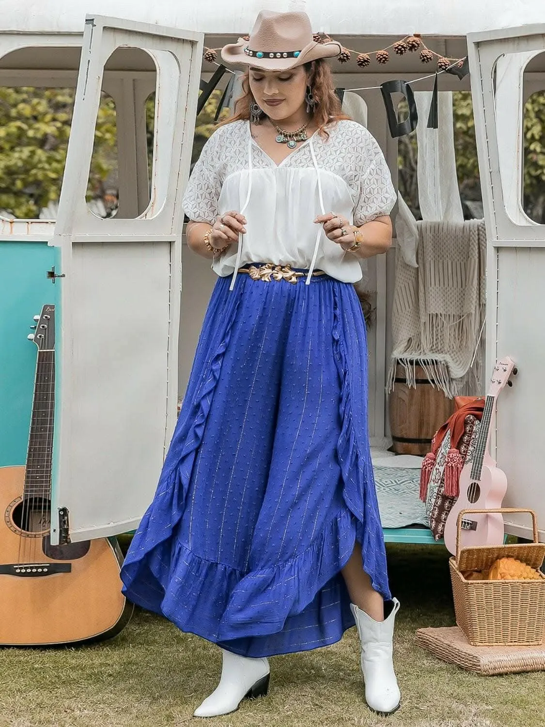 Elegant Swiss dot ruffle pants