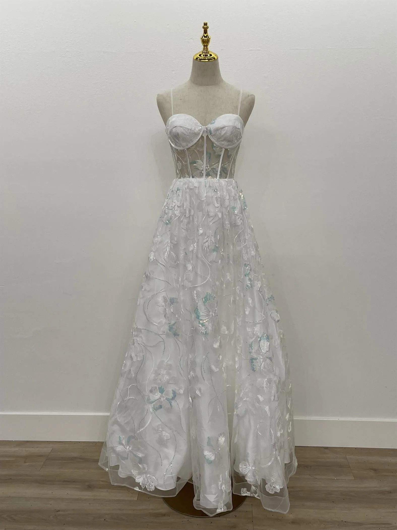 Floral Embroidered Corset A-line Dress_T1332