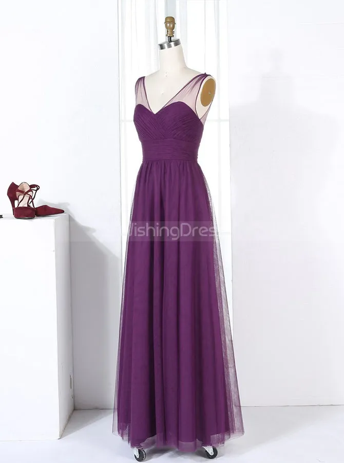 Grape Bridesmaid Dresses,Tulle Bridesmaid Dress,Long Bridesmaid Dress,BD00280