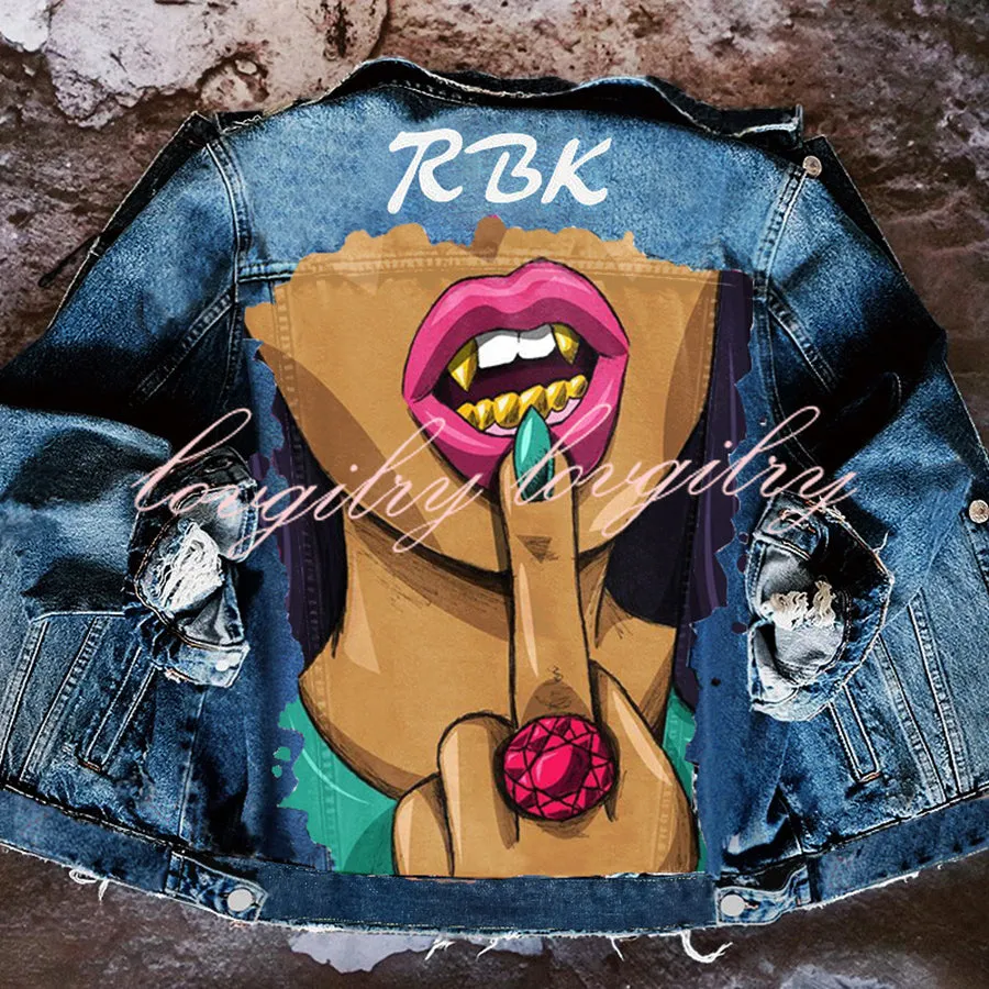 Halloween Print Long Sleeve Denim Jacket