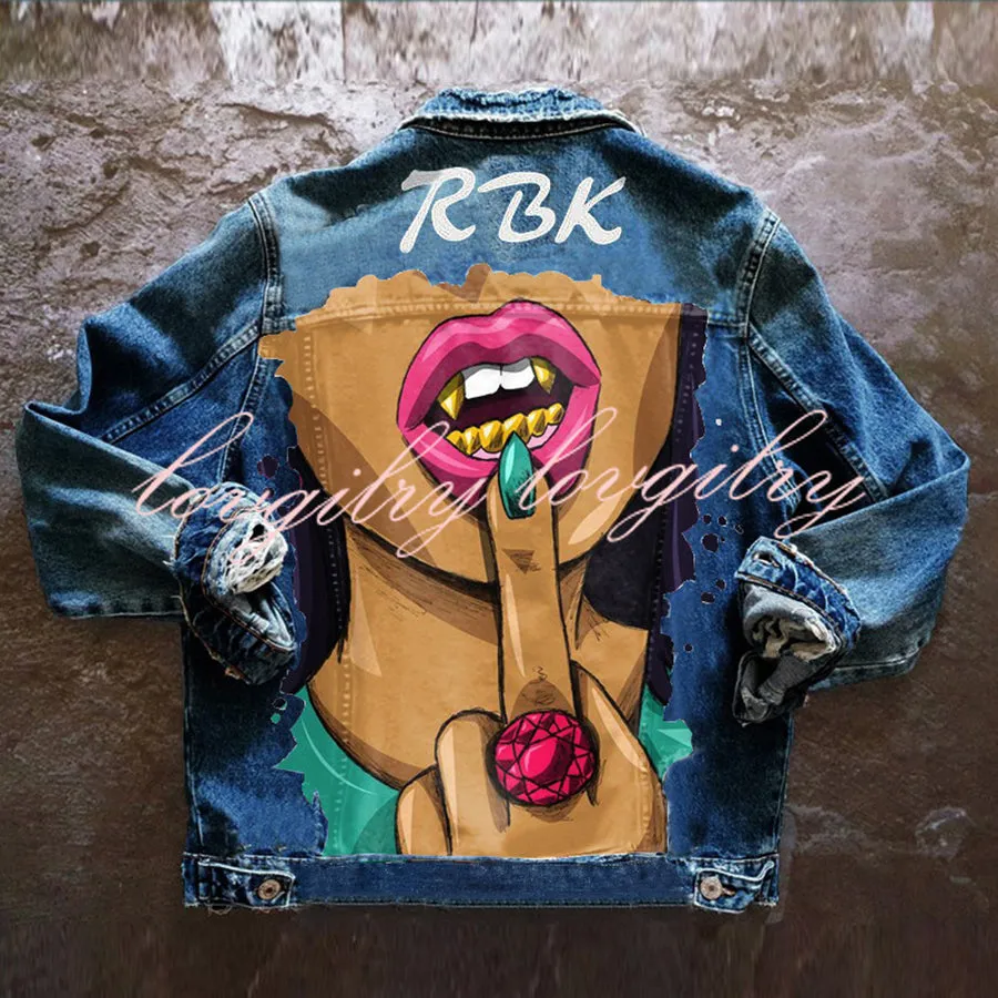 Halloween Print Long Sleeve Denim Jacket