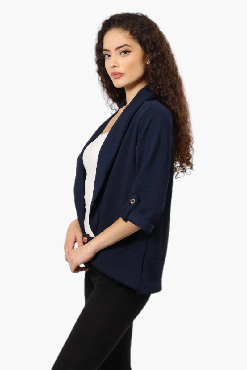 Impress Open Roll Up Sleeve Blazer - Navy
