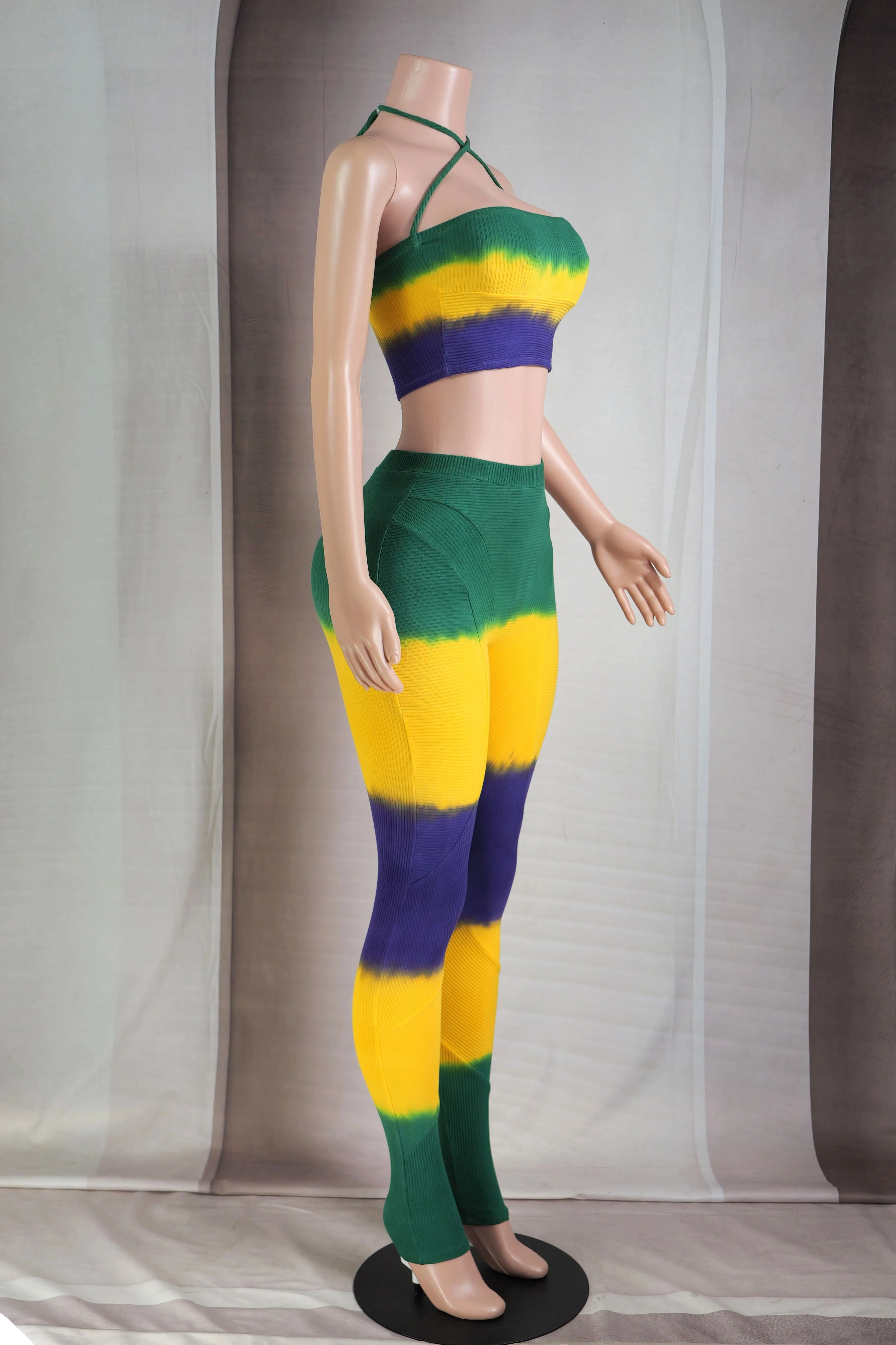 Mardi Gras Tie Dye Tube Top Leggings Set