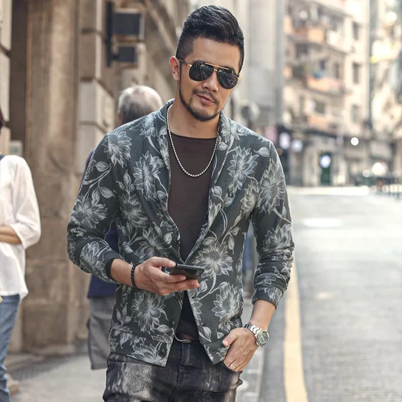 Men's Autumn Thin Blazer With Floral Print