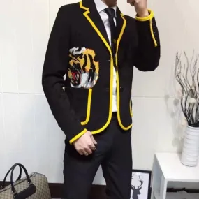 Men's Blazer With Embroidered Tiger Head