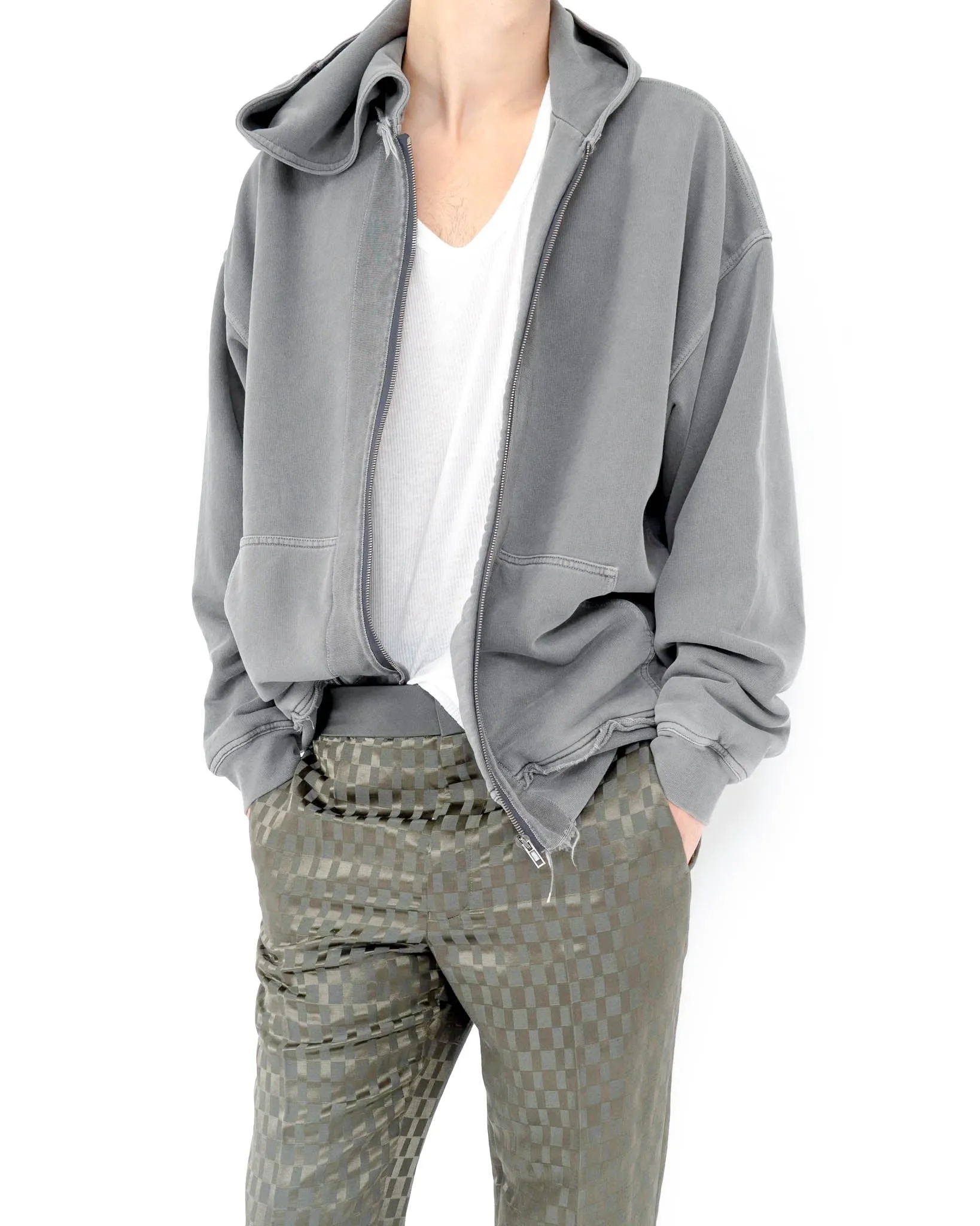 Oversized Double Layer Hoodie in Washed Grey Perth Cotton
