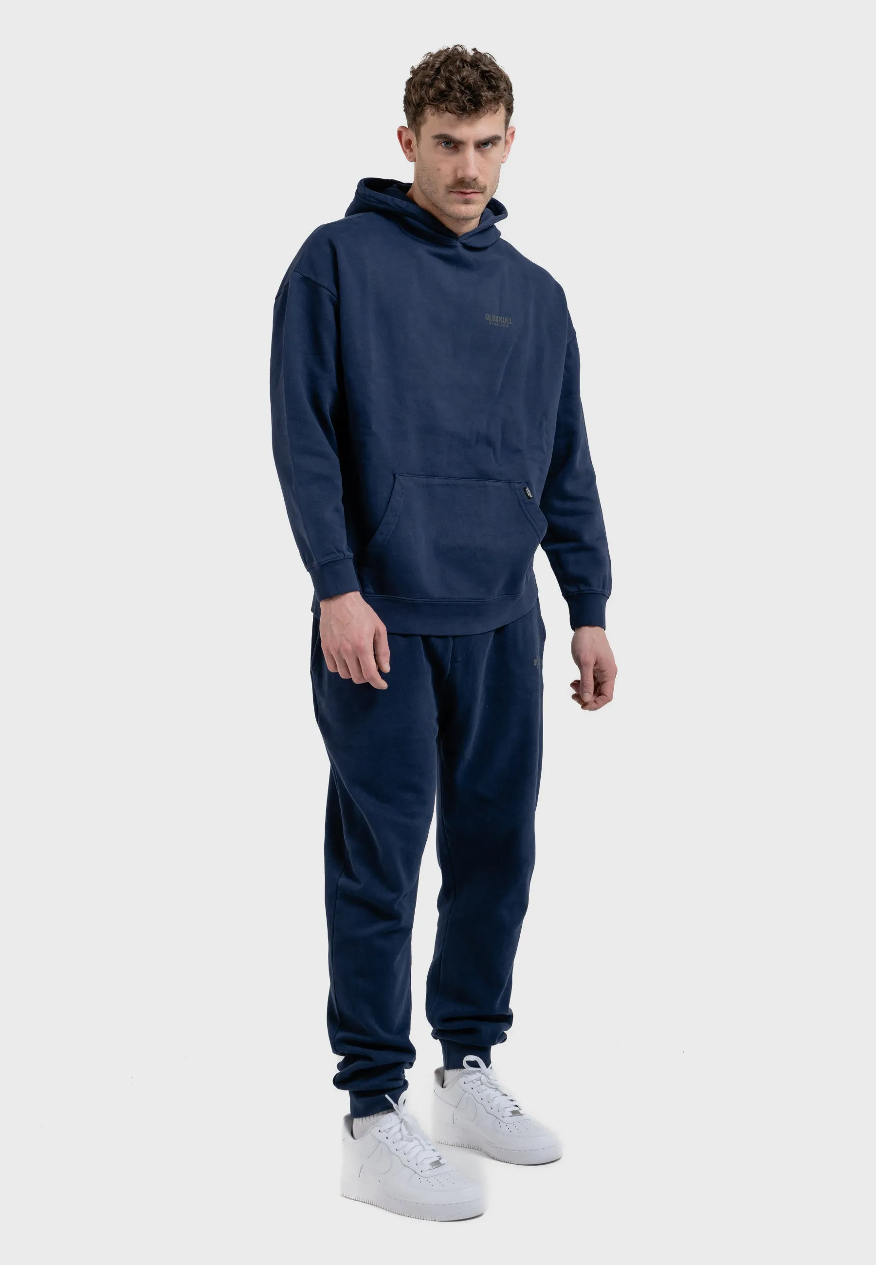 Oversized spectral-reflective Logo Garment Dyed Hoodie Navy Blue
