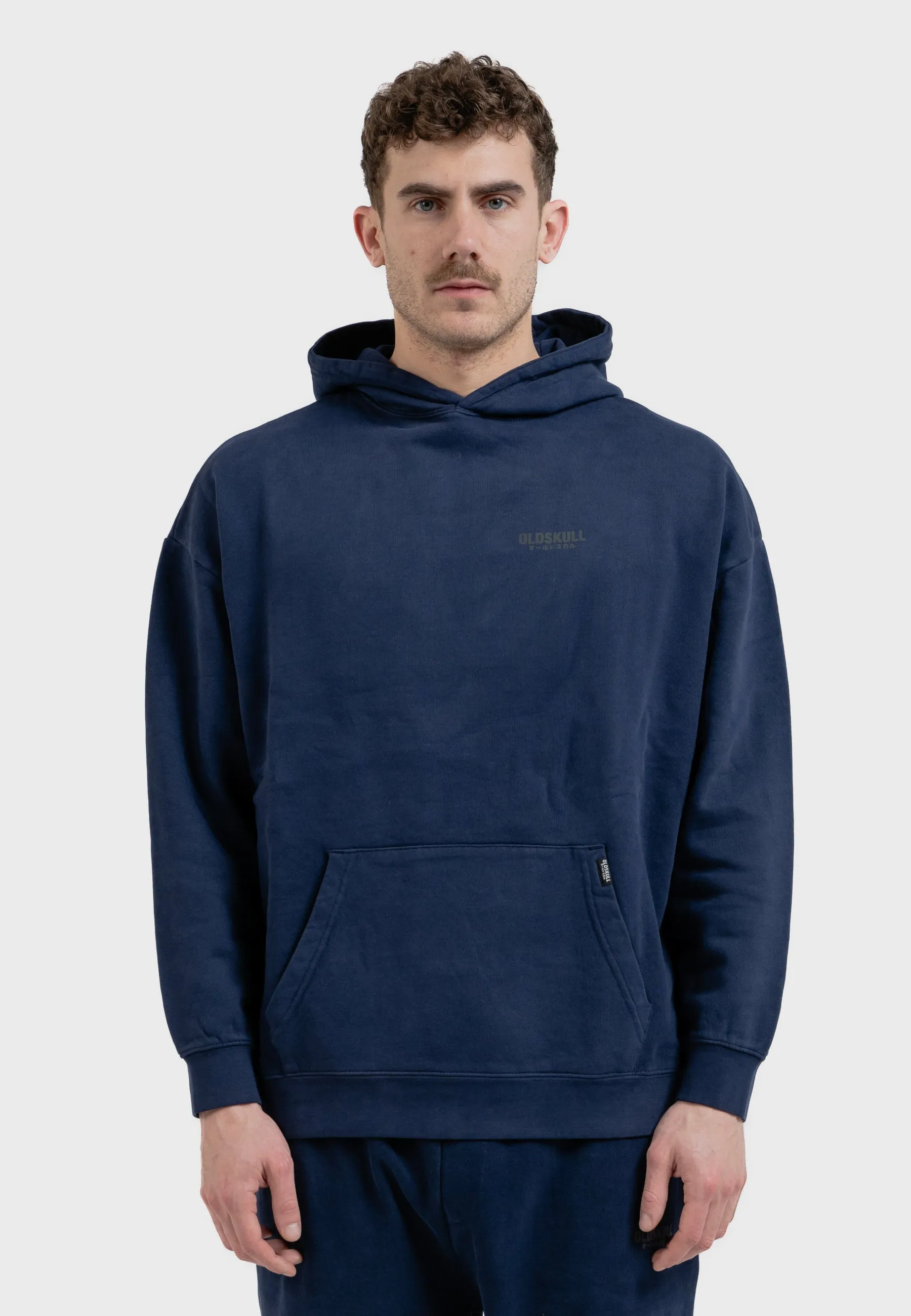 Oversized spectral-reflective Logo Garment Dyed Hoodie Navy Blue