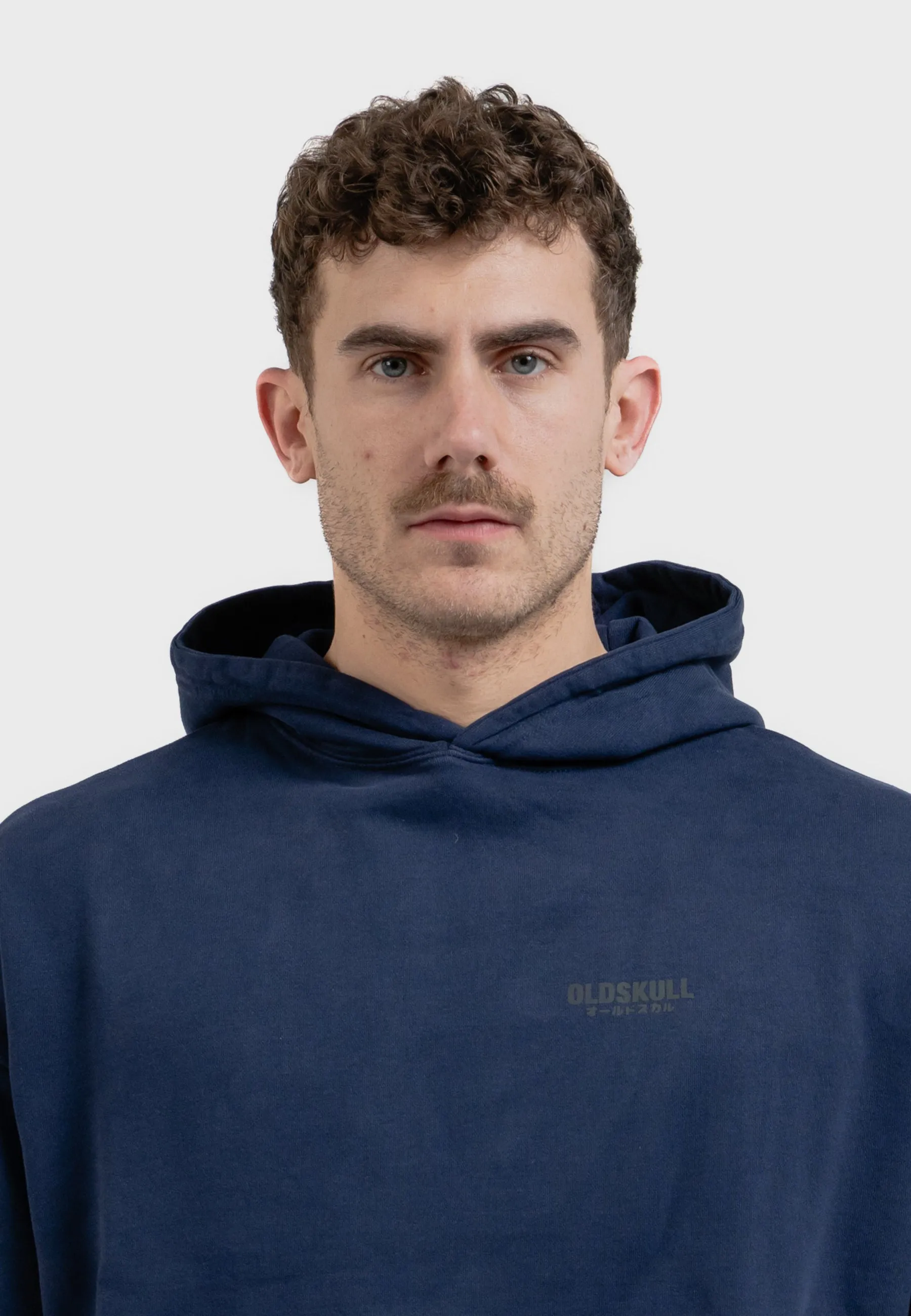 Oversized spectral-reflective Logo Garment Dyed Hoodie Navy Blue