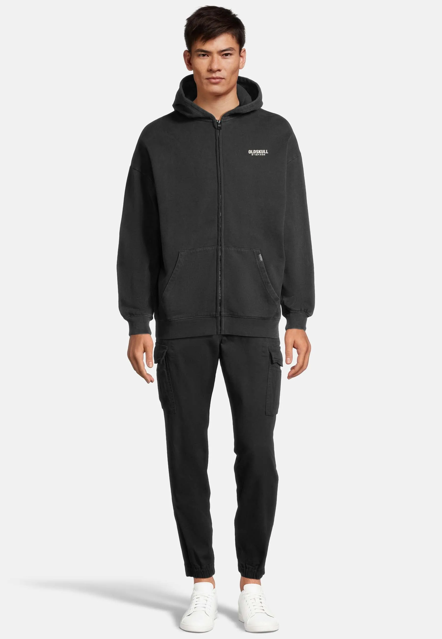 Oversized spectral-reflective Logo Garment Dyed Zipper Black