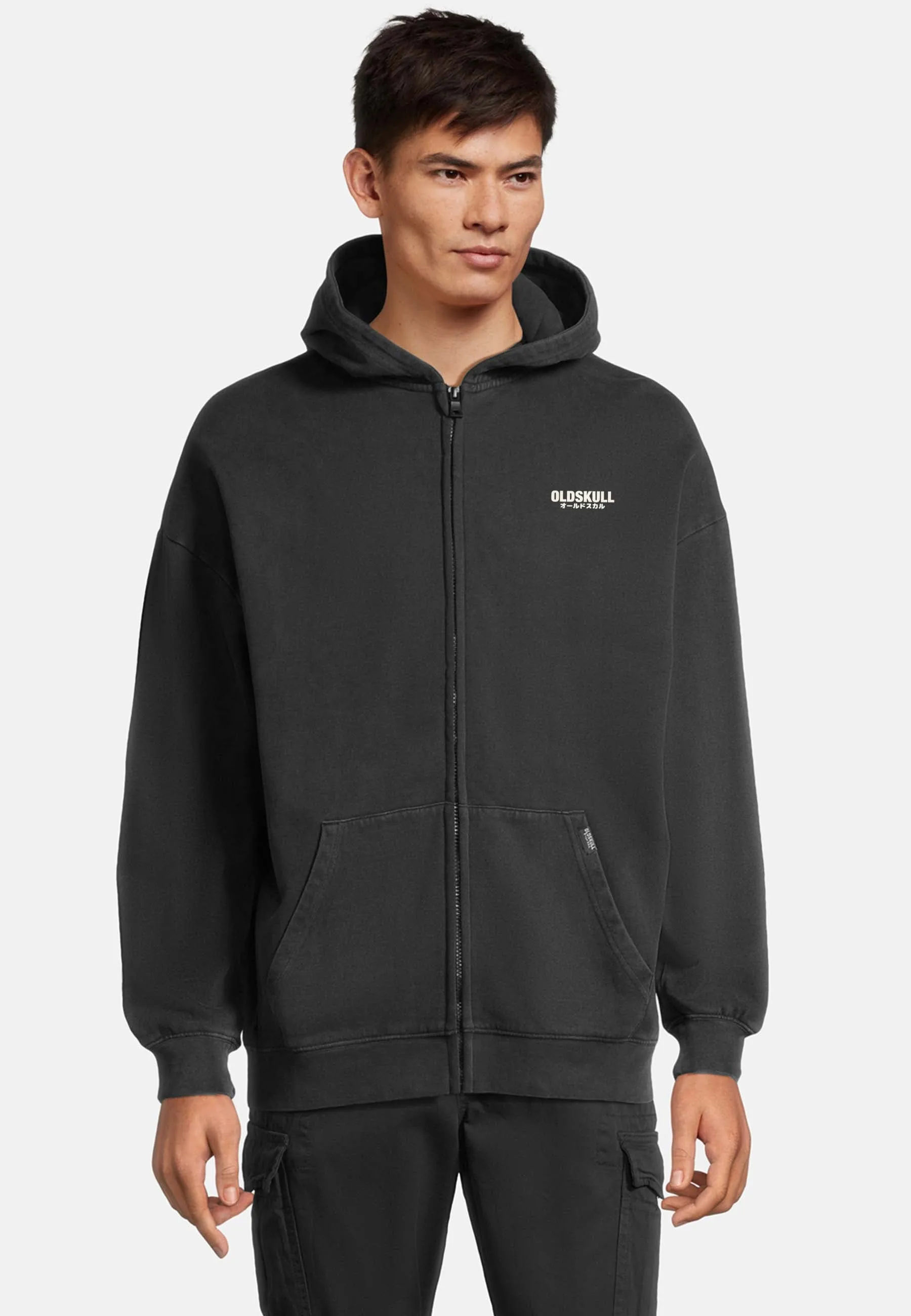 Oversized spectral-reflective Logo Garment Dyed Zipper Black