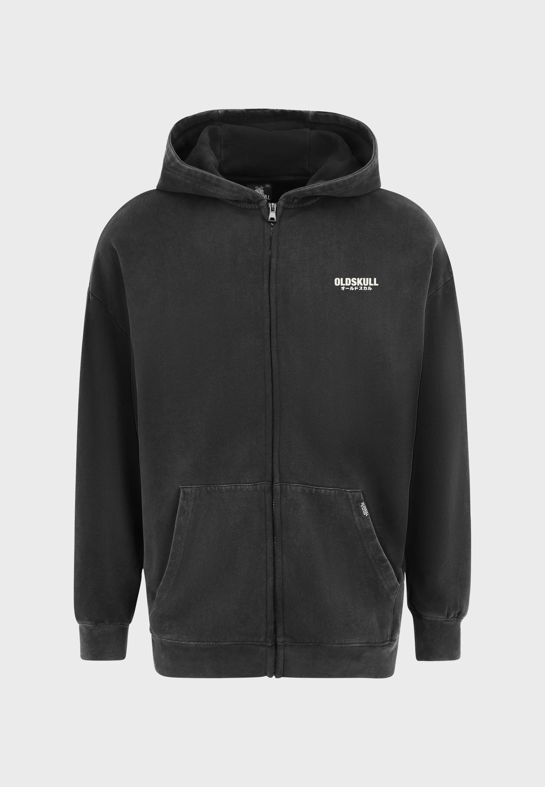 Oversized spectral-reflective Logo Garment Dyed Zipper Black